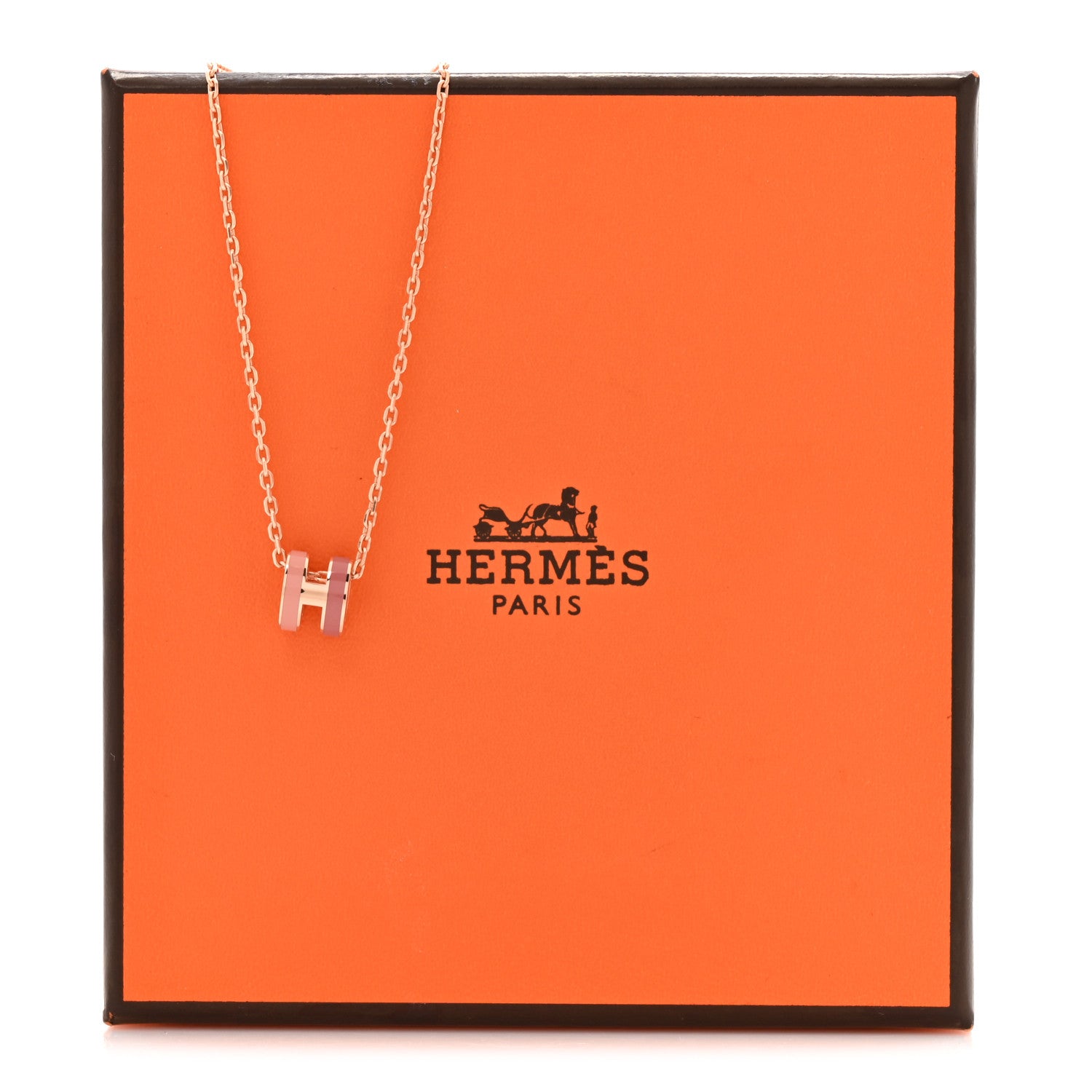 Hermes Lacquered Rose Gold Mini Pop H Pendant Necklace Rose Dragee 7 of 7