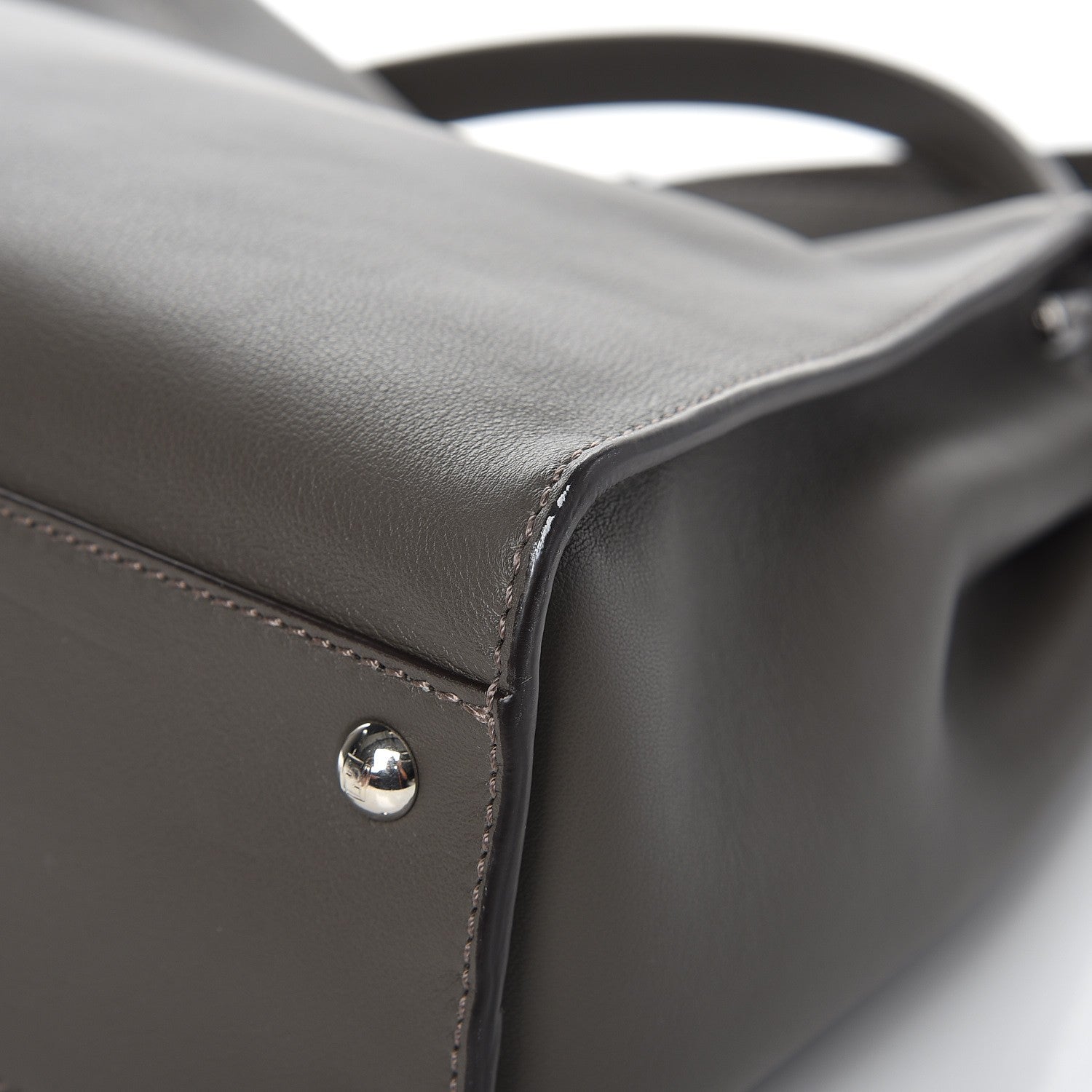Fendi Vitello Seta Shiny Nappa Medium Peekaboo Iconic Satchel Carbone Grigio Polvere 12 of 12