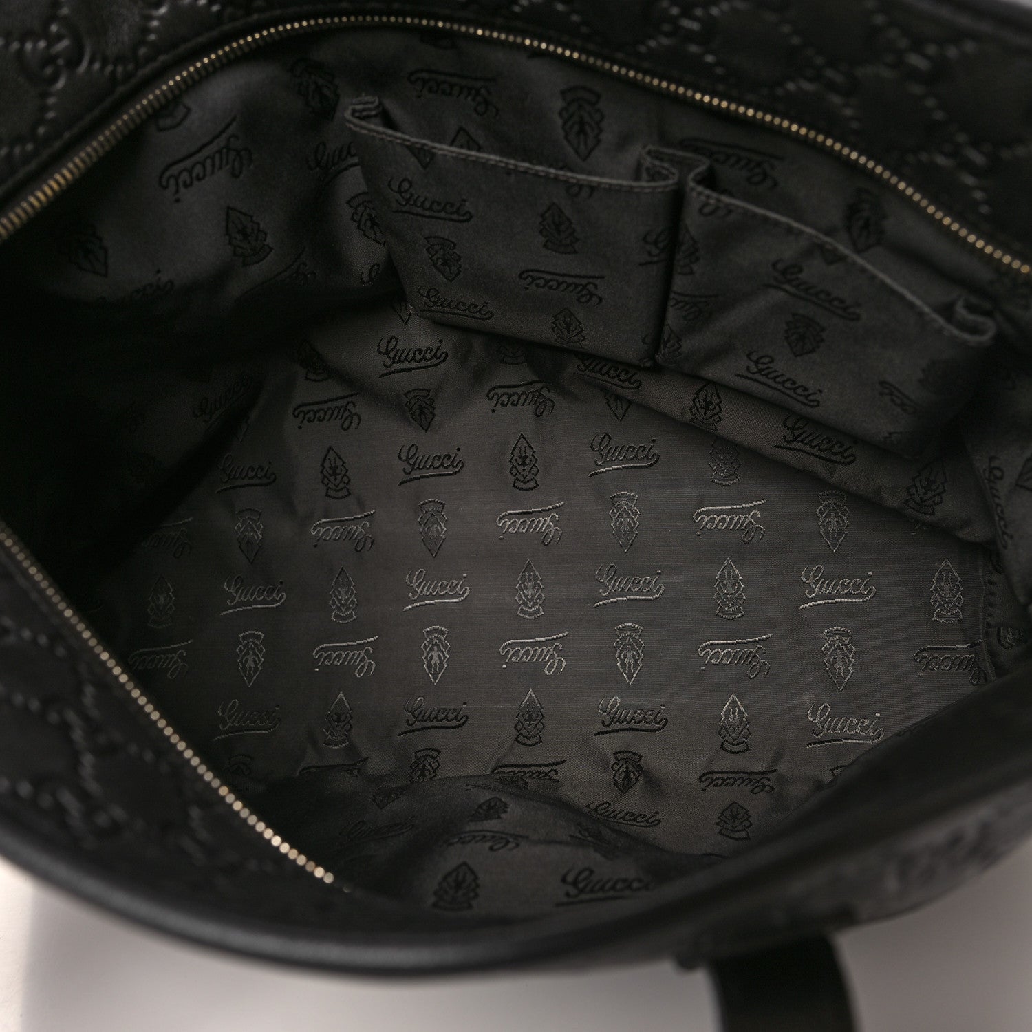 Gucci Guccissima Medium Zippered Shopping Tote Black 5 of 10