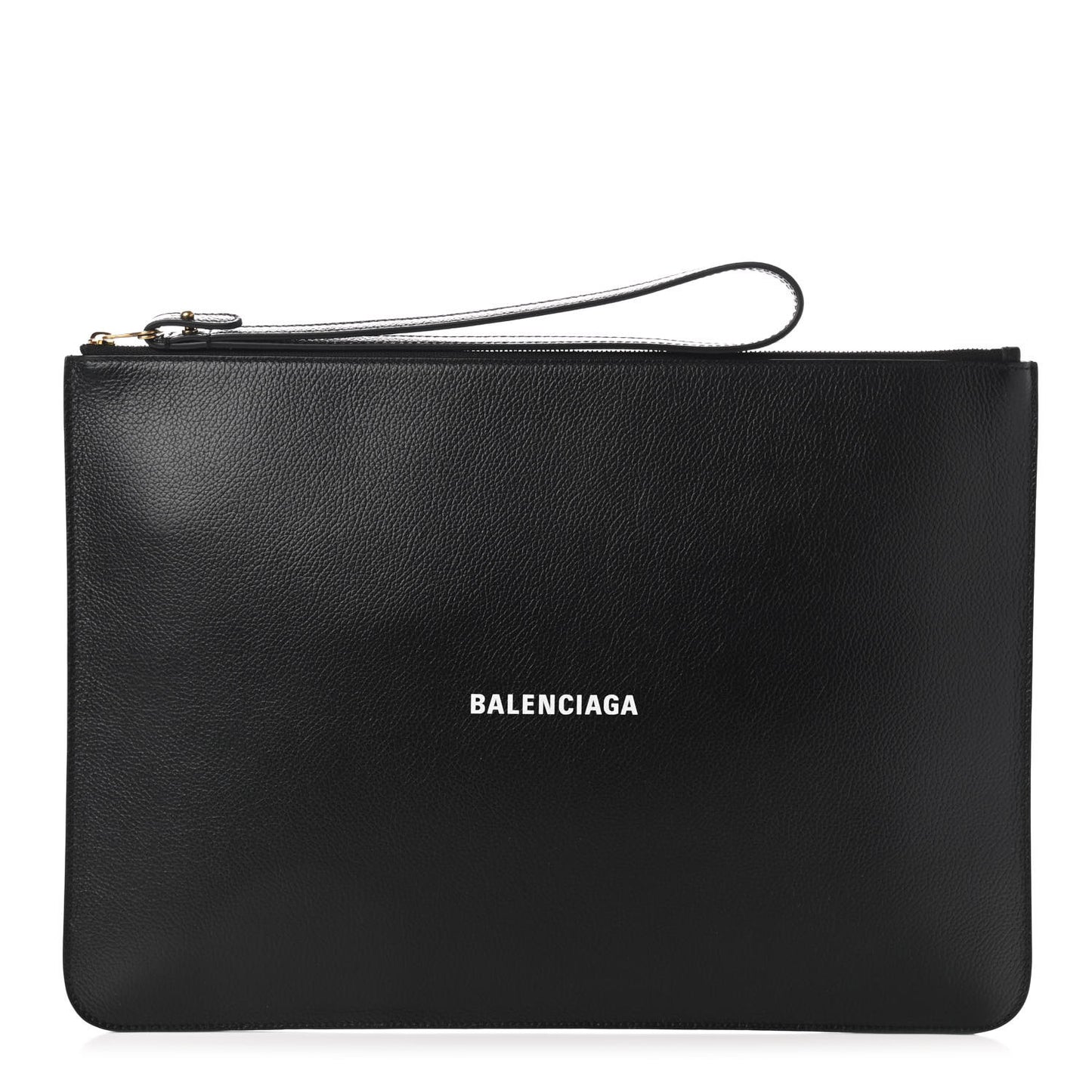 Grained Calfskin Logo Large Cash Wristlet Pouch Black White