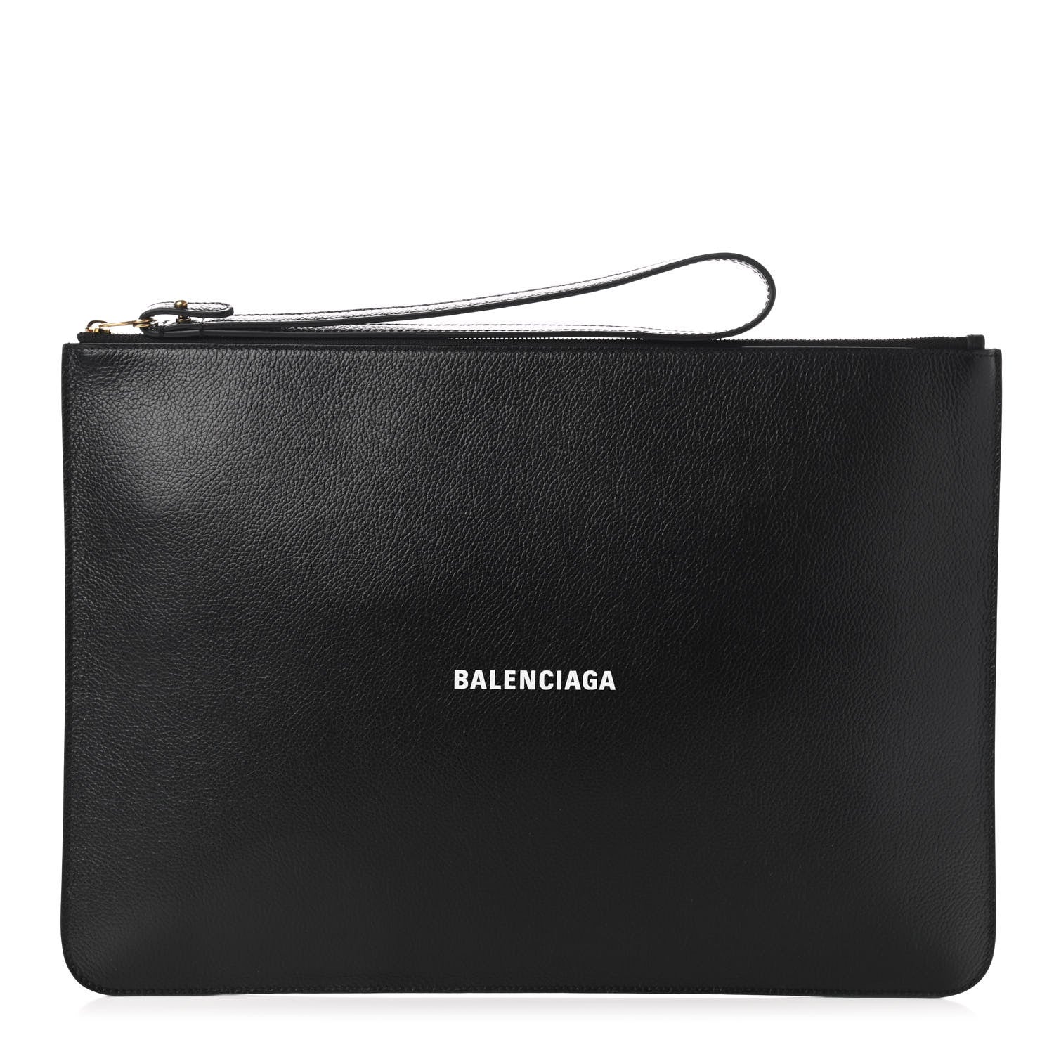 Balenciaga Grained Calfskin Logo Large Cash Wristlet Pouch Black White 1 of 7
