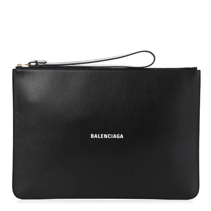 Balenciaga Grained Calfskin Logo Large Cash Wristlet Pouch Black White 1 of 7