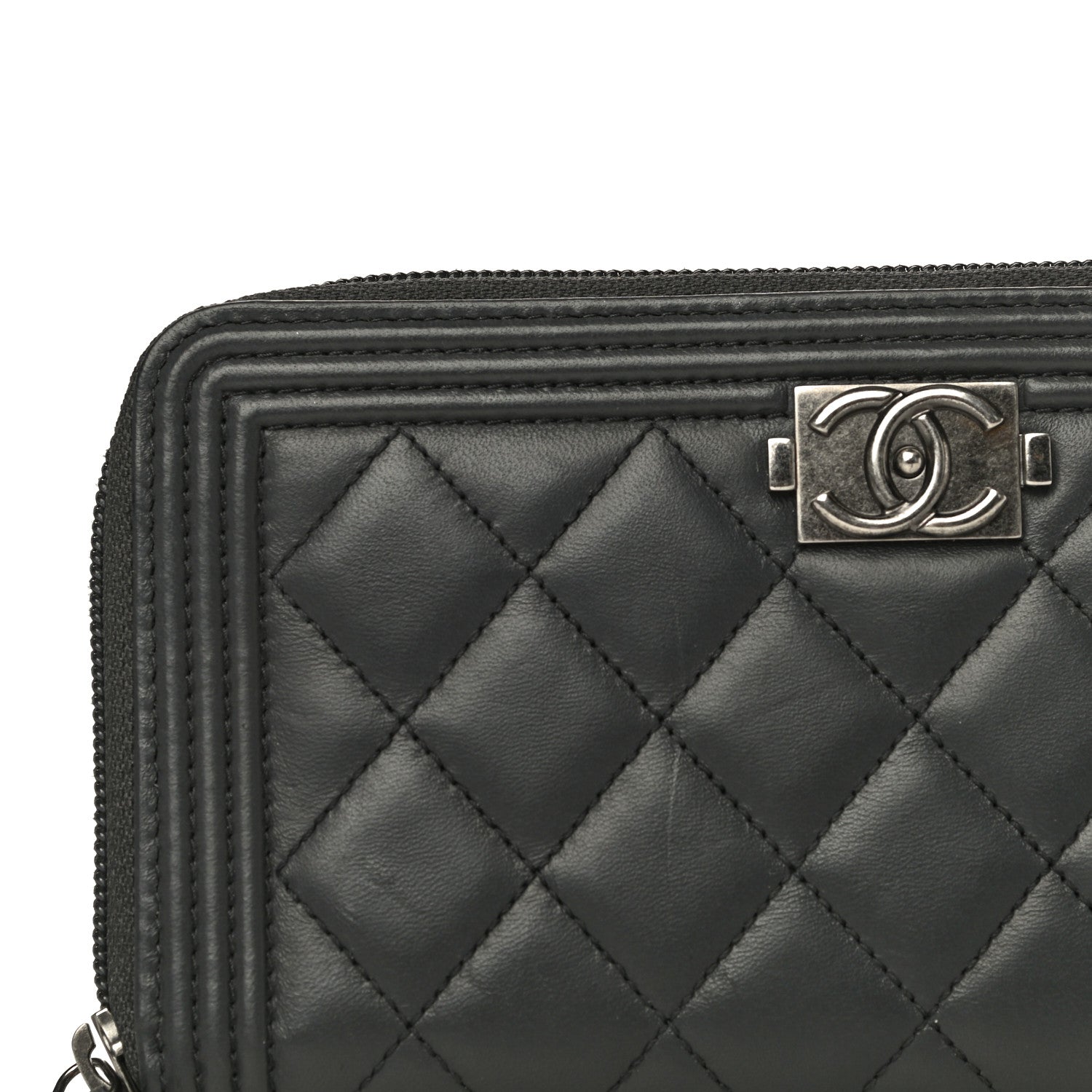 Chanel Lambskin Quilted Boy Zip Around Wallet Dark Grey 15 of 18