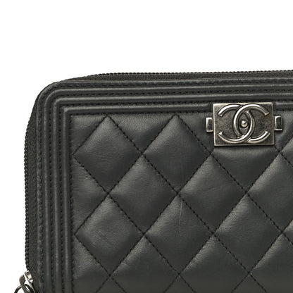 Chanel Lambskin Quilted Boy Zip Around Wallet Dark Grey 15 of 18