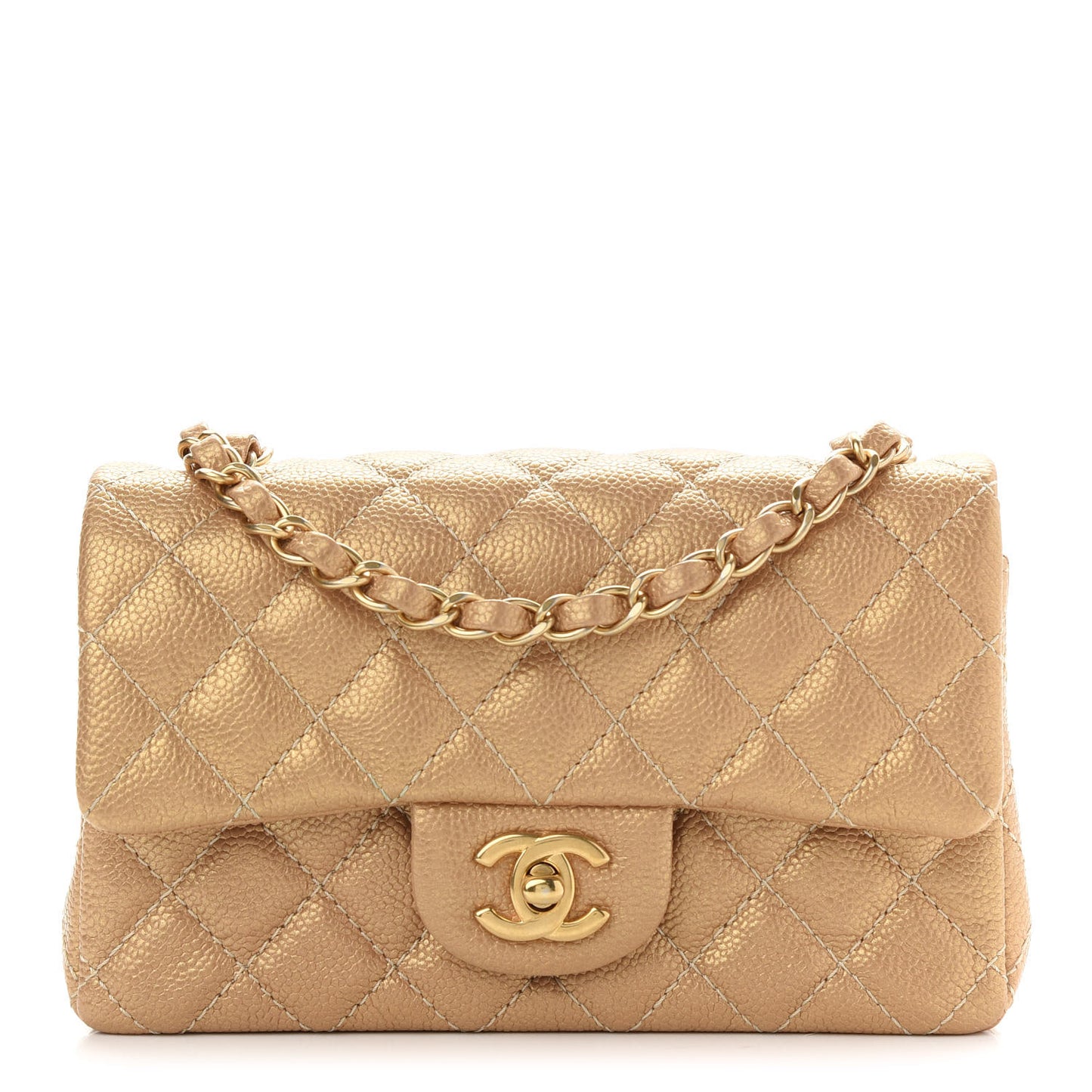 Metallic Caviar Quilted Mini Rectangular Flap Gold
