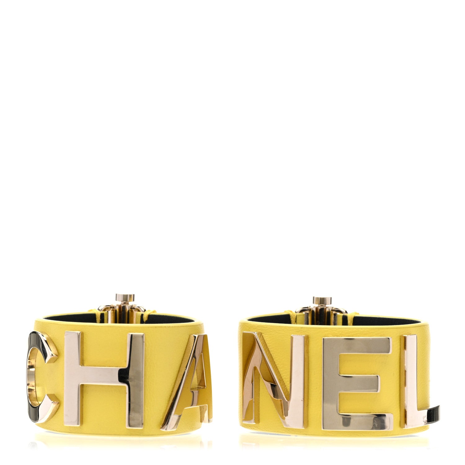 Chanel Calfskin Logo Cuff Bracelet S Yellow Gold 1 of 5