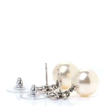 Chanel Crystal Pearl CC Drop Earrings Silver 3 of 4