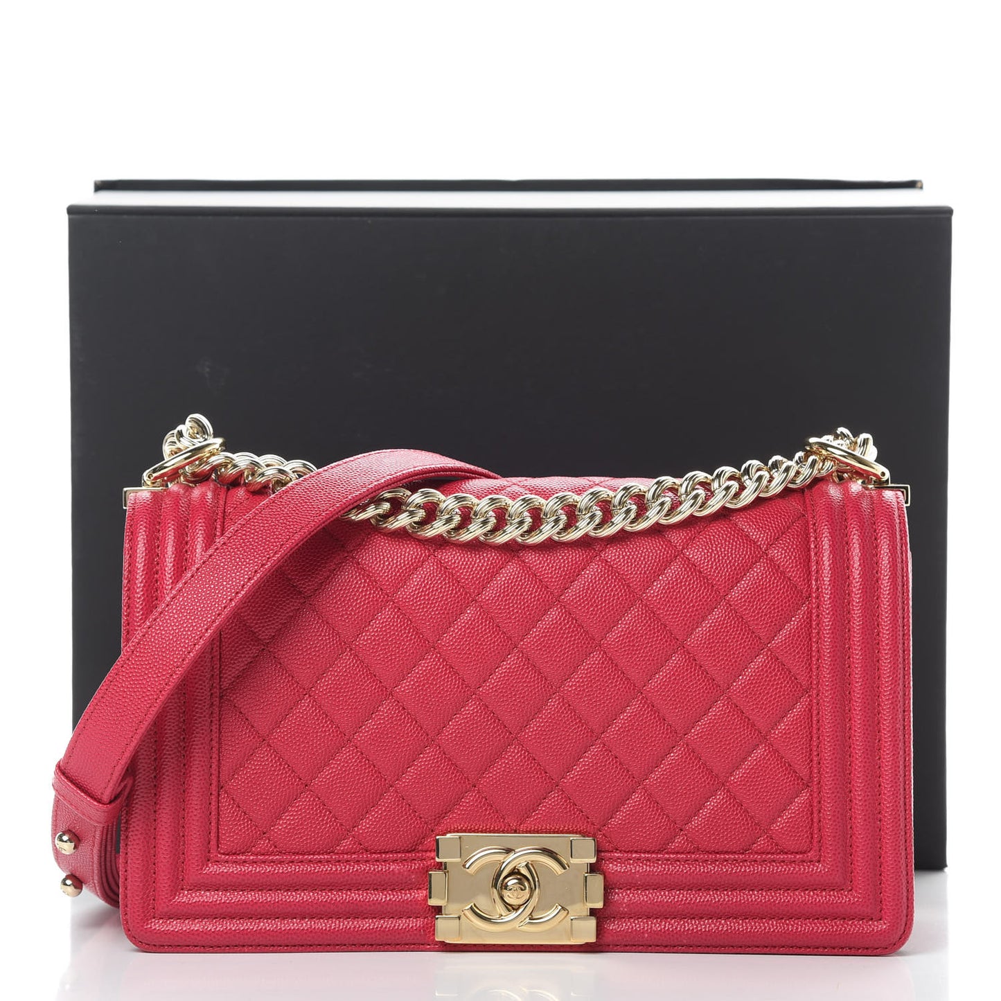 Caviar Quilted Medium Boy Flap Fuchsia