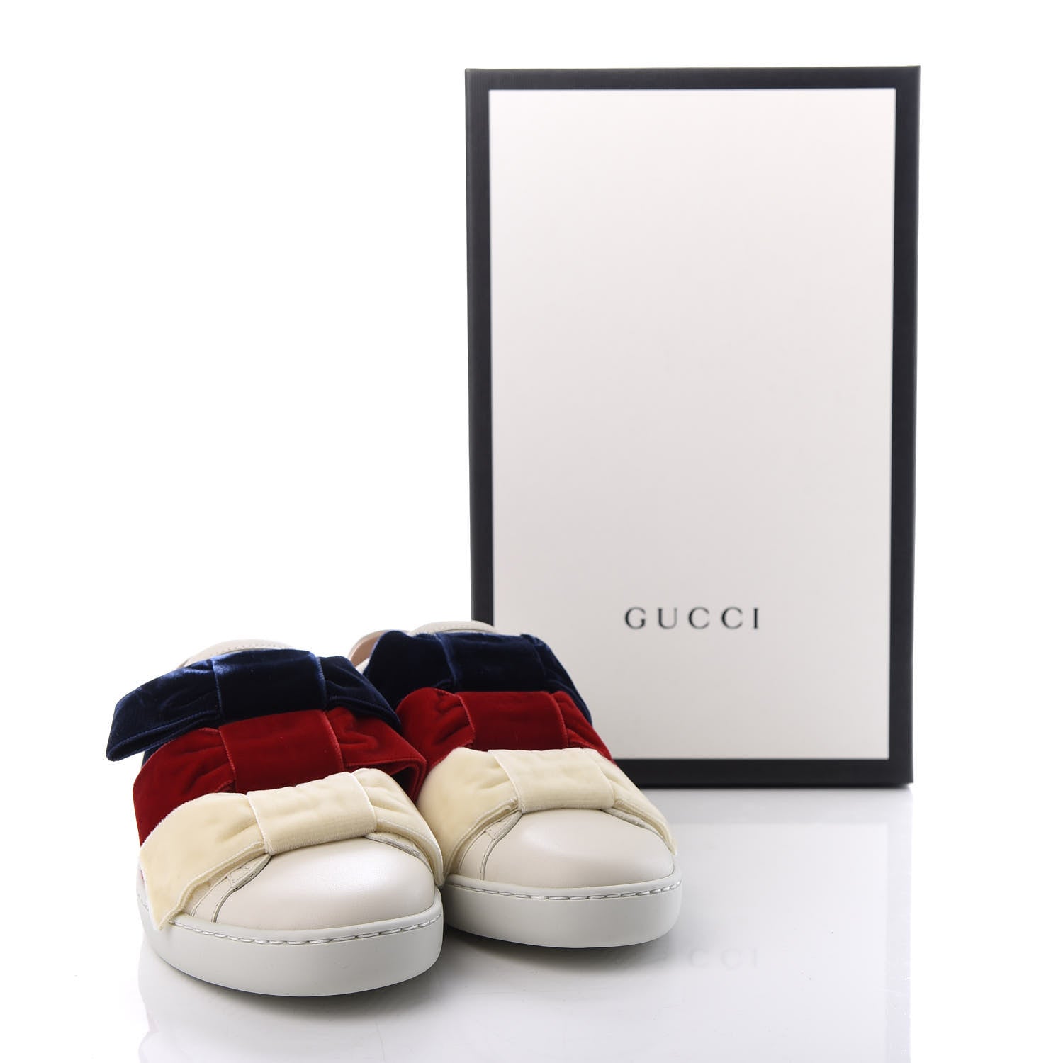 Gucci Calfskin Velvet Womens Bow Ace Sneakers 35 White 11 of 11