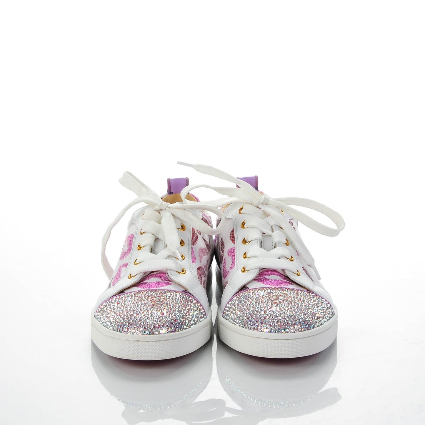 Metallic Fabric Lurex Embellished Lips Print Gondolastrass Sneakers 37 Version White