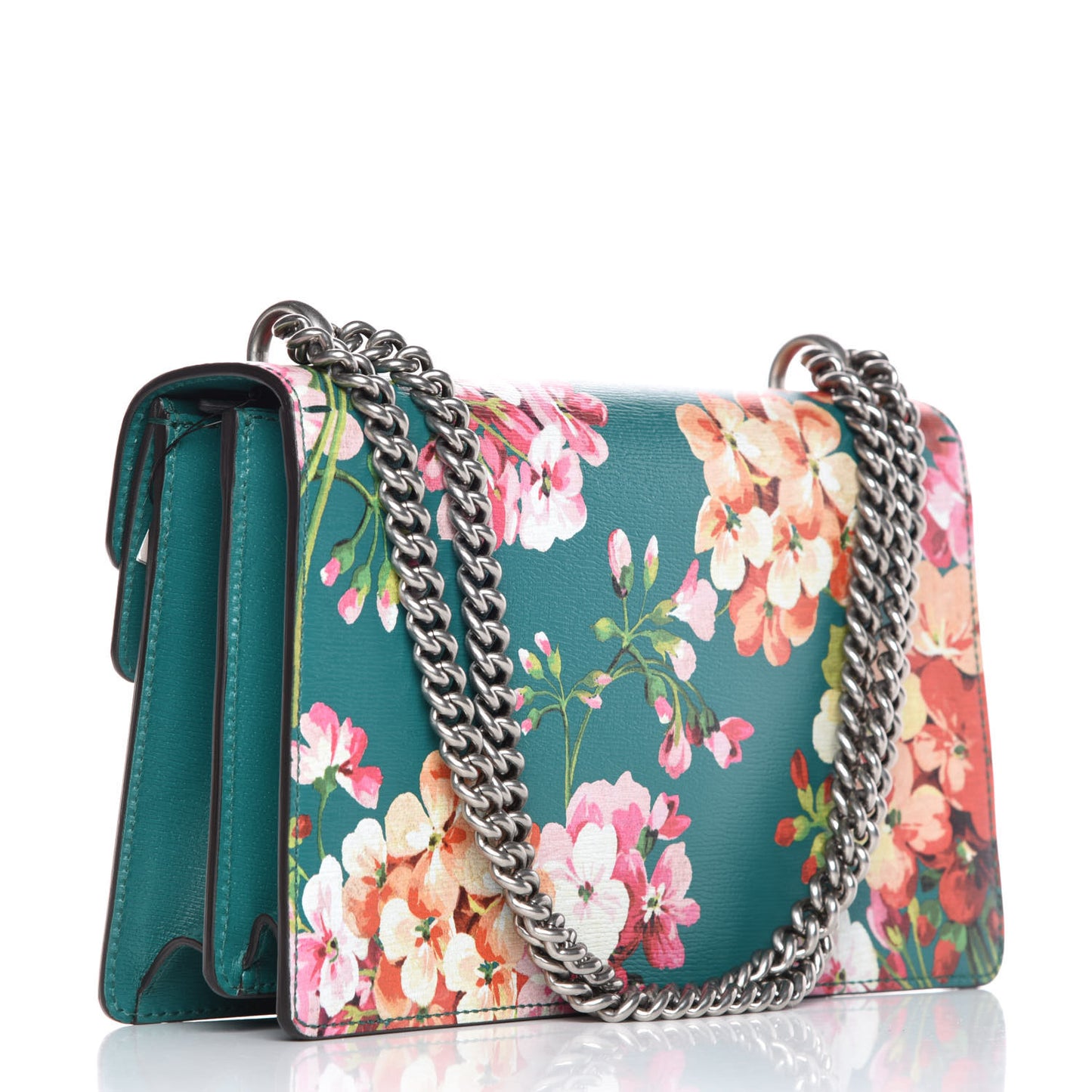Calfskin Blooms Print Small Dionysus Shoulder Bag Bright Emerald Multicolor