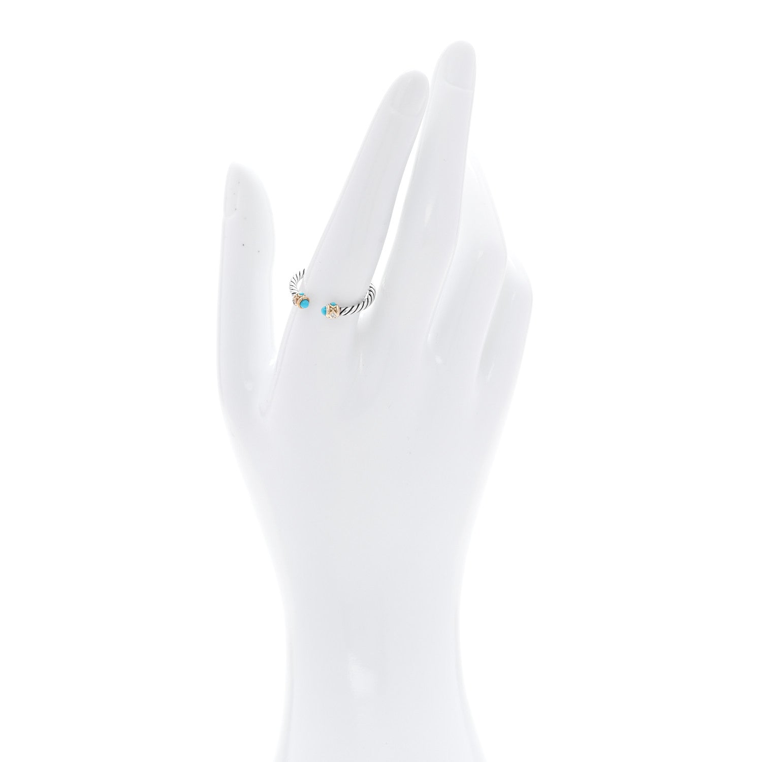David Yurman Sterling Silver 14K Yellow Gold Diamond Turquoise Renaissance Ring 57 8 2 of 4