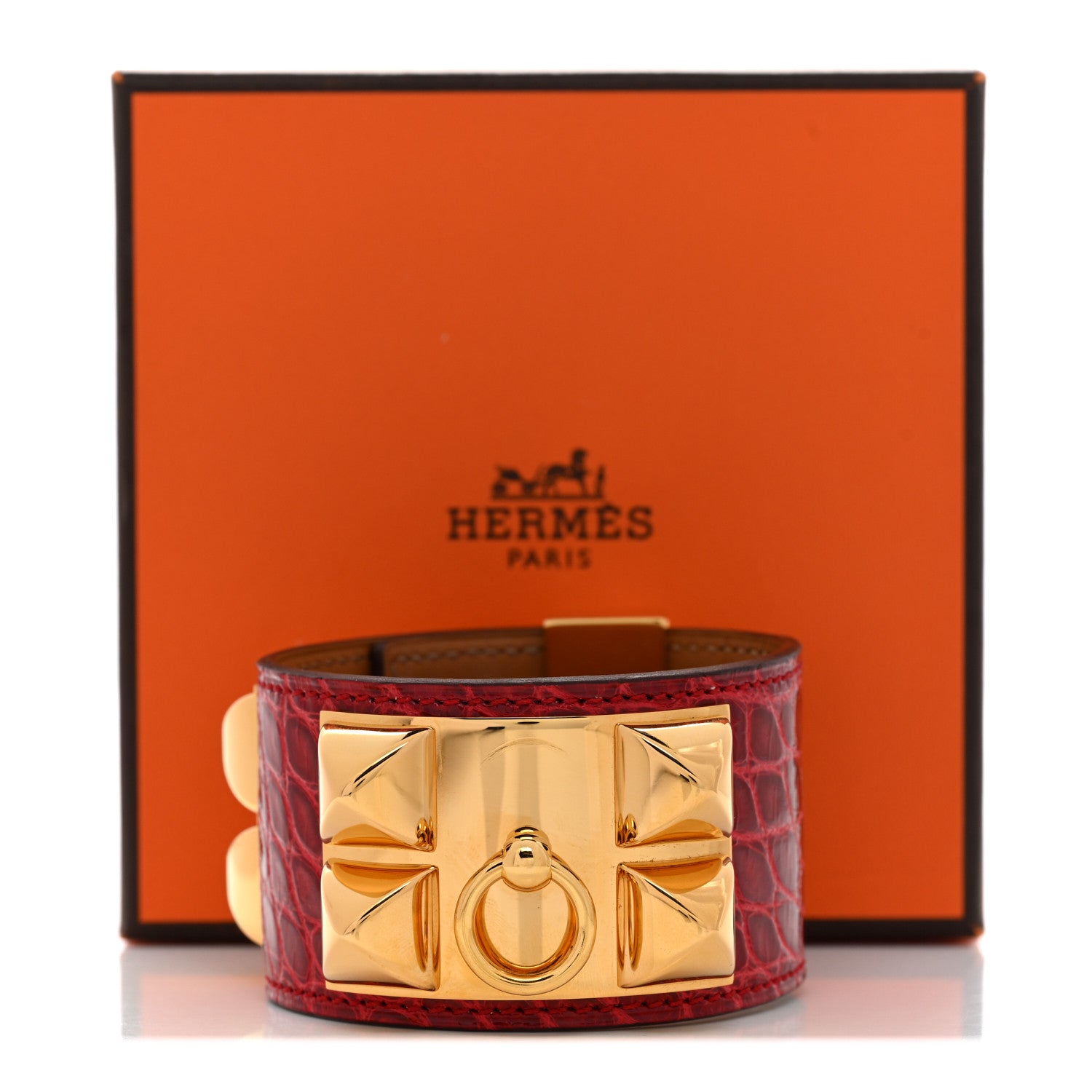 Hermes Shiny Alligator Collier De Chien CDC Bracelet Braise 7 of 7