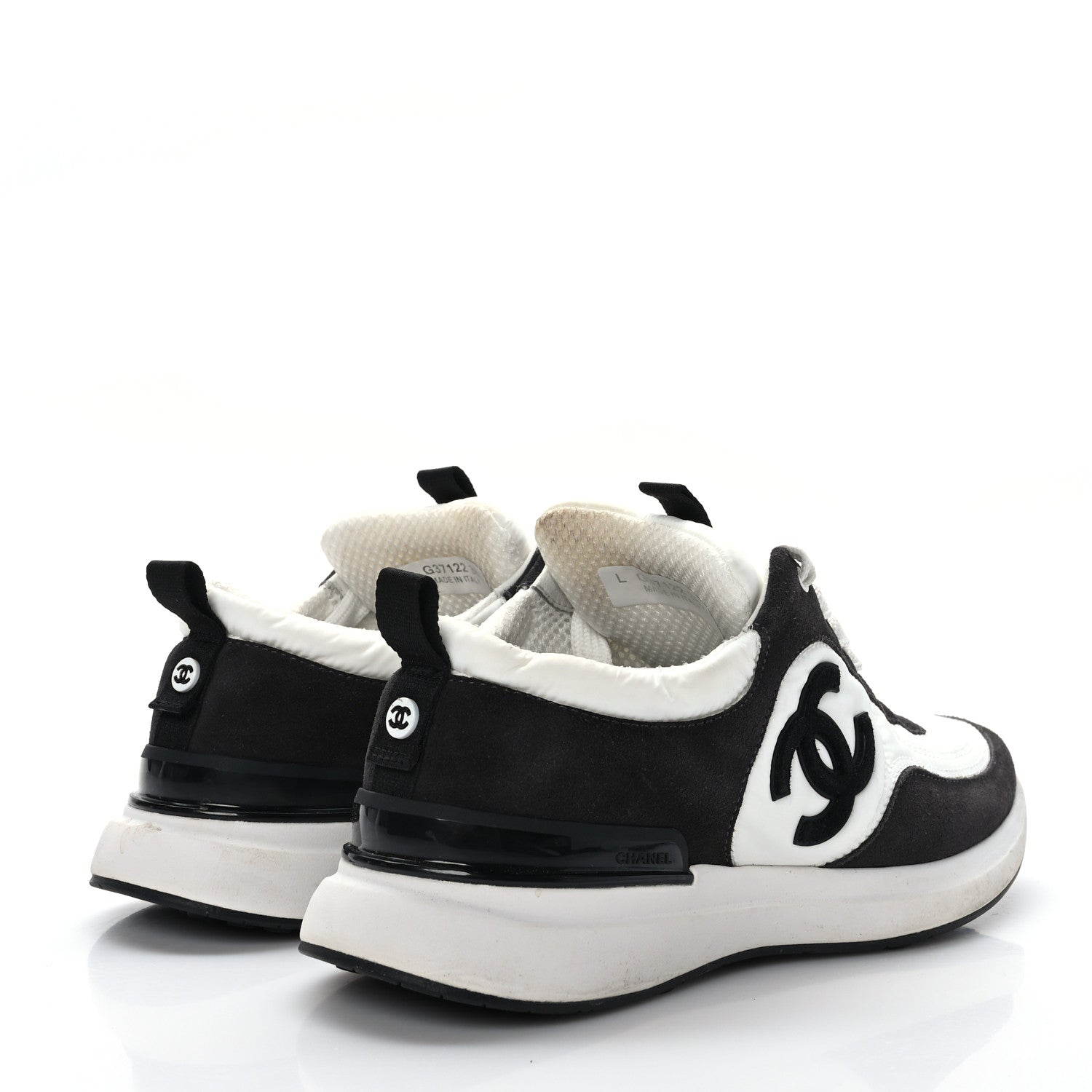 Chanel Nylon Suede Calfskin CC Sneakers 38.5 White Dark Grey 4 of 8
