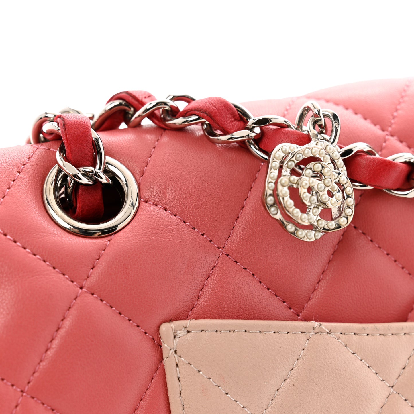 Lambskin Quilted Tri-Color Medium Valentine Charms Single Flap Pink