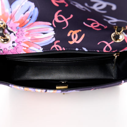 Chanel Printed Fabric Quilted Camellia Flap Black Multicolor 5 of 11