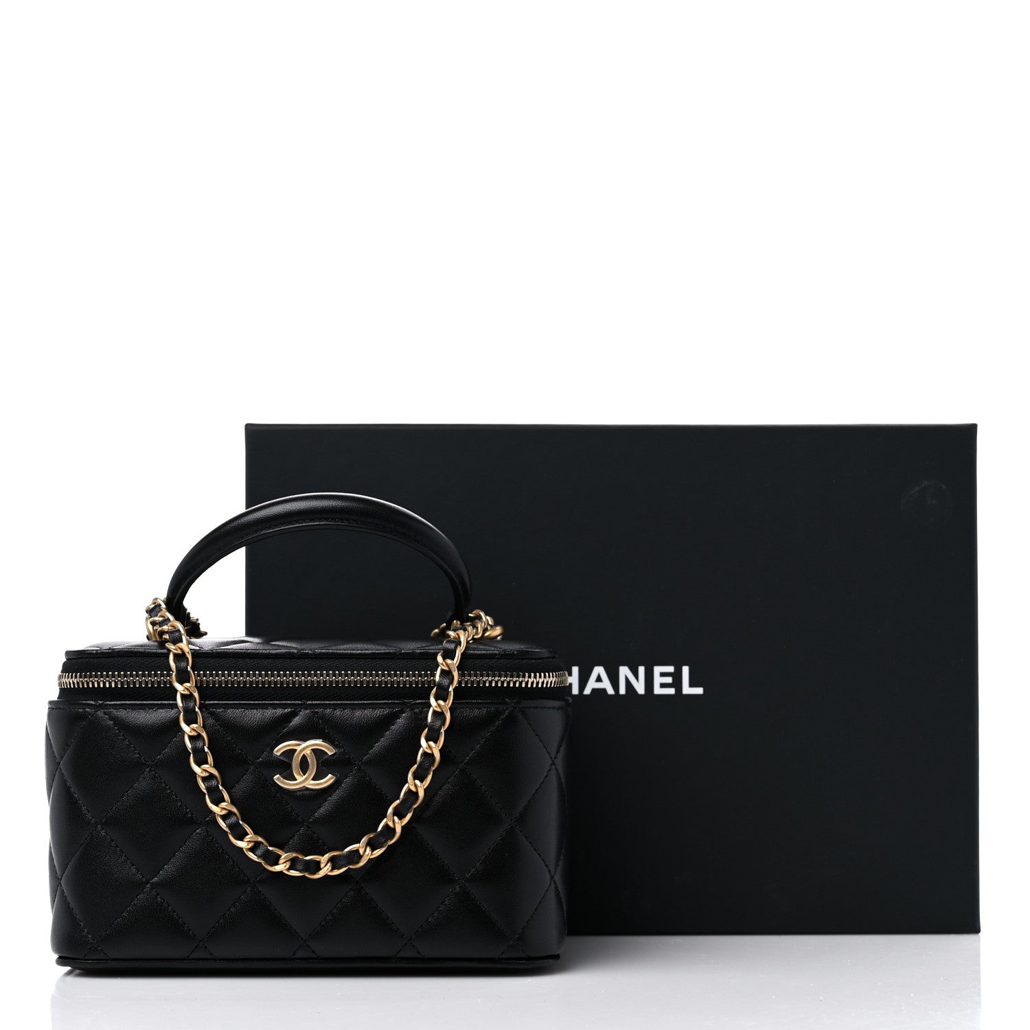 Chanel Lambskin Quilted Small Top Handle Vanity Case With Chain Black 10 of 10