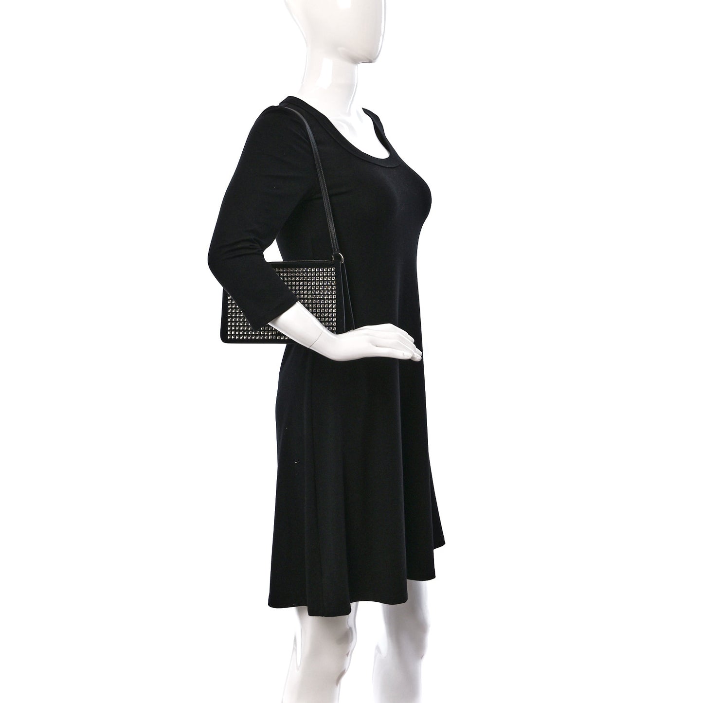 Suede Crystal Embellished TB Hotfix Shoulder Pouch Black