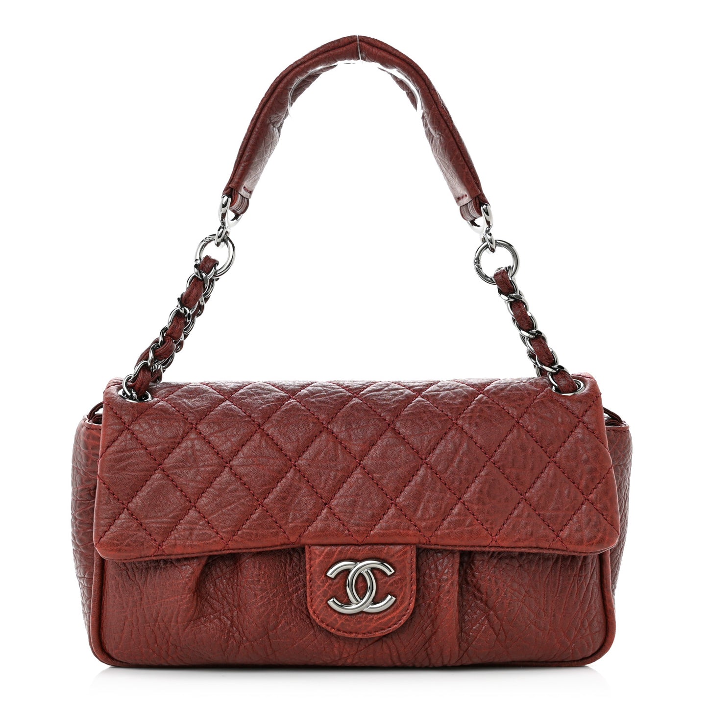 Distressed Lambskin Lady Braid Flap Burgundy