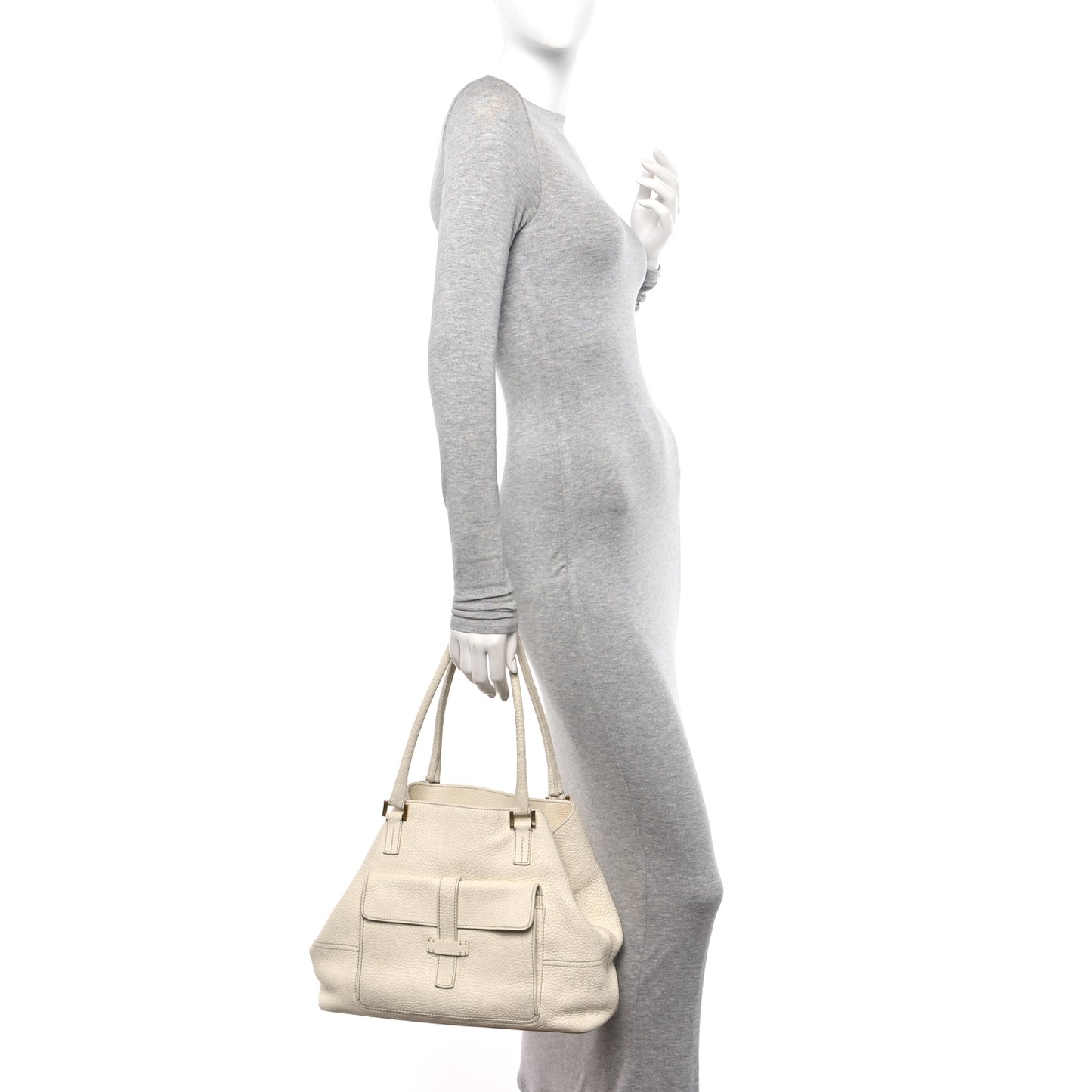 Grained Calfskin Globe Shoulder Bag Ivory