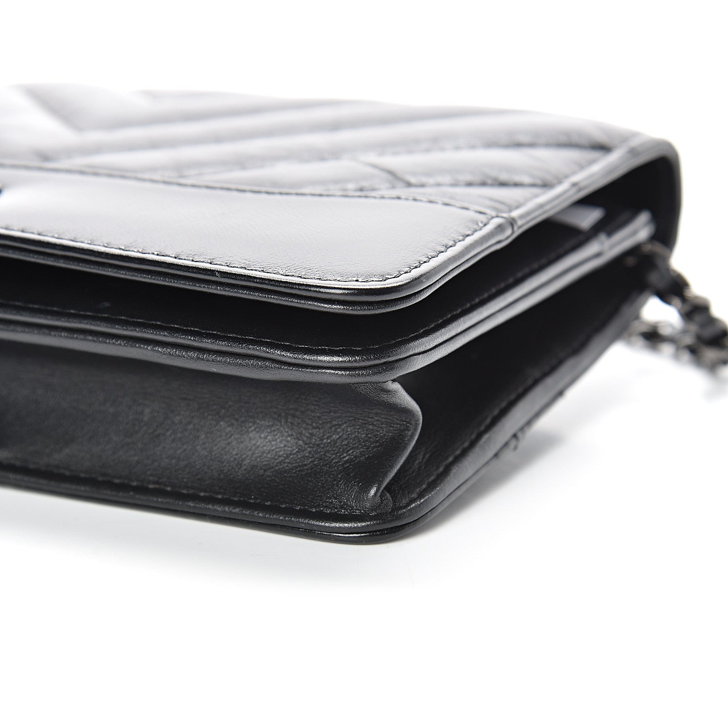 Chanel Aged Calfskin Chevron Quilted Gabrielle Wallet On Chain WOC Black 10 of 16