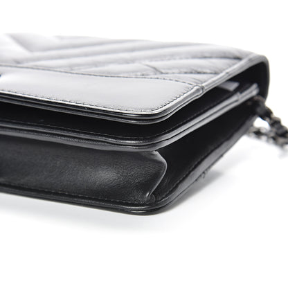 Chanel Aged Calfskin Chevron Quilted Gabrielle Wallet On Chain WOC Black 10 of 16