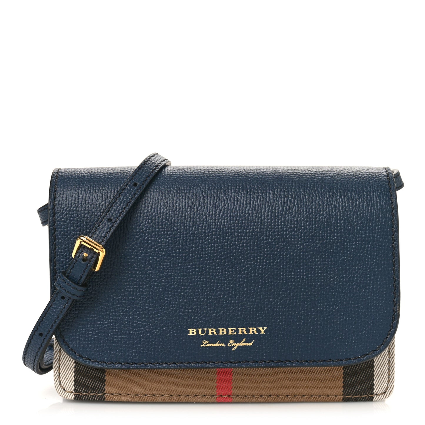 Grained Calfskin House Check Tartan Mix Hampshire Wallet On Chain Navy