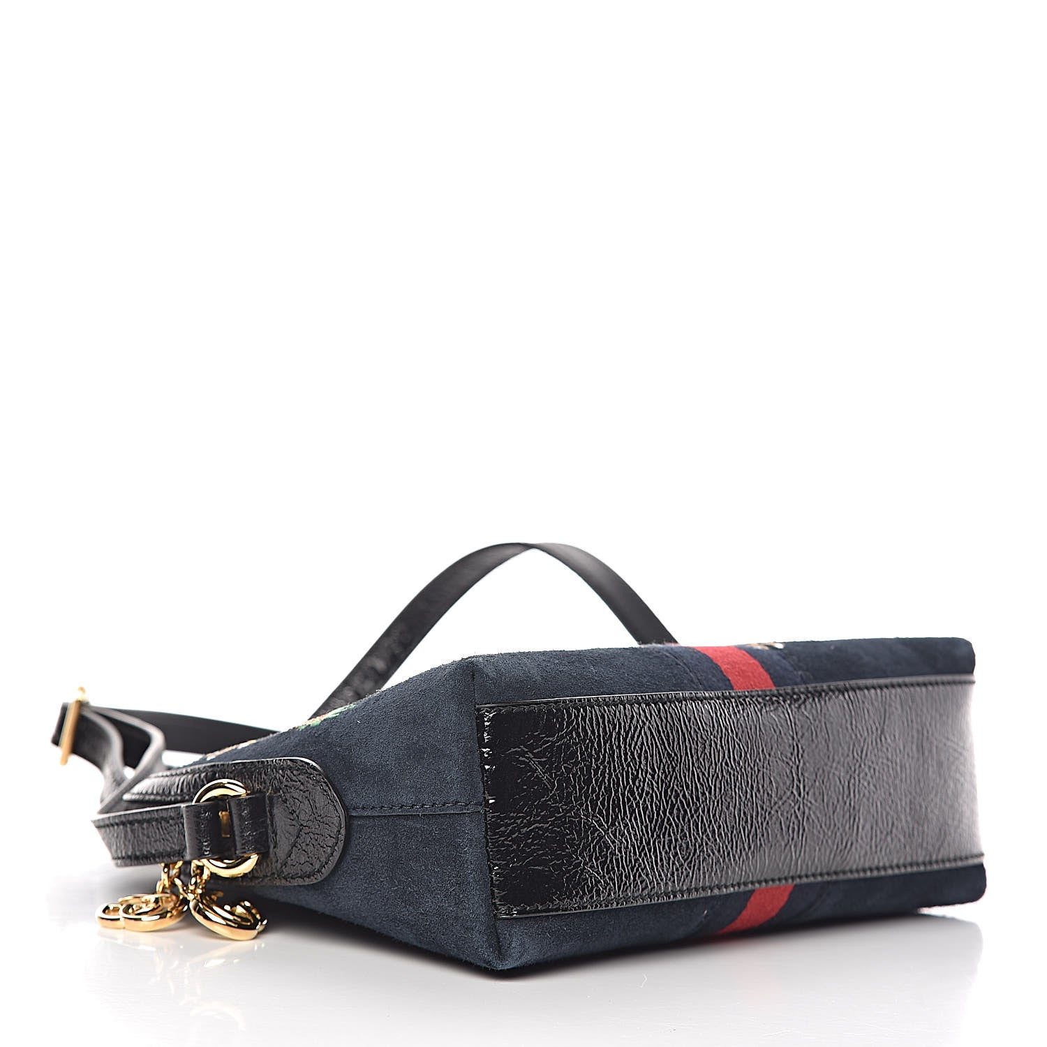 Gucci Suede Patent Dragon Embroidered Small Ophidia Dome Shoulder Bag Blue Multicolor Black 4 of 11