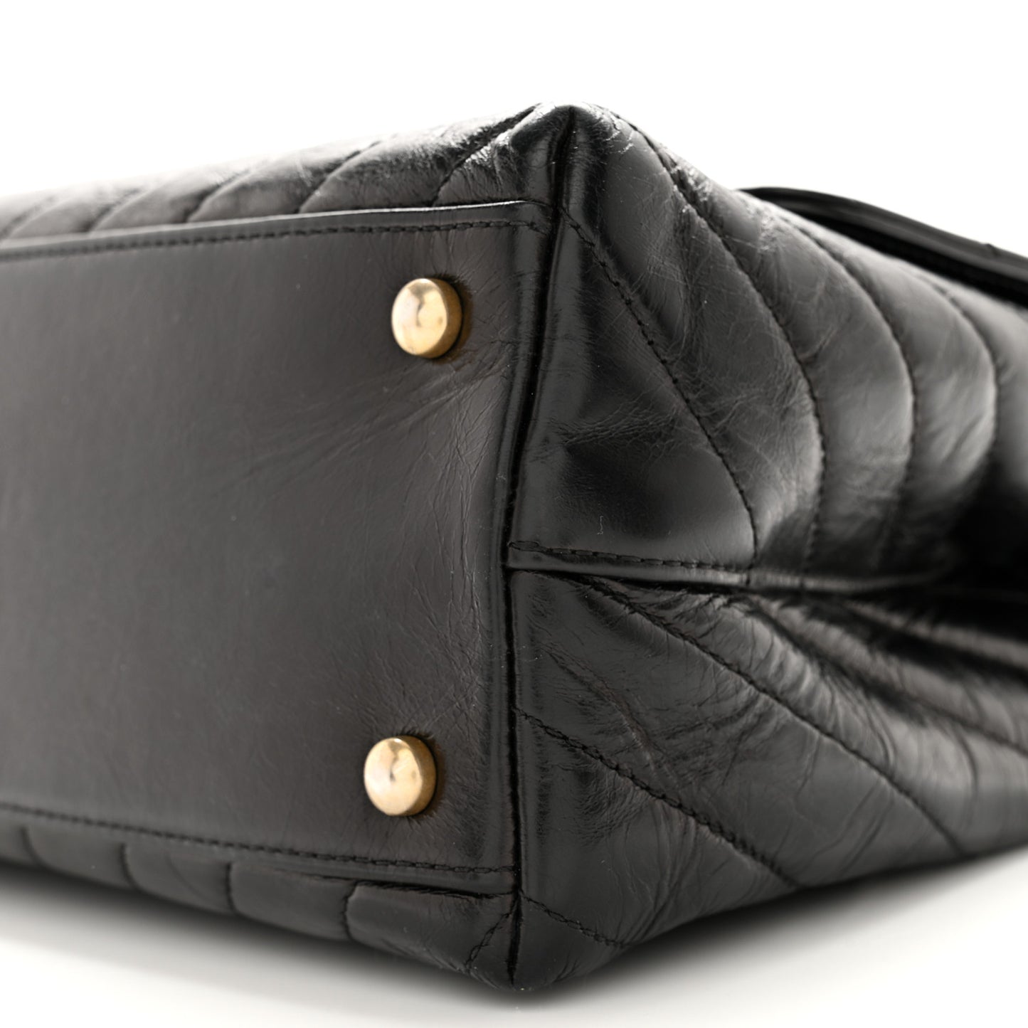 Calfskin Lizard Chevron Quilted Small Coco Handle Flap Black