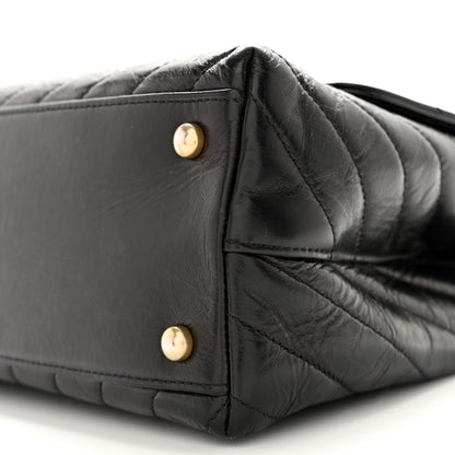 Chanel Calfskin Lizard Chevron Quilted Small Coco Handle Flap Black 10 of 13