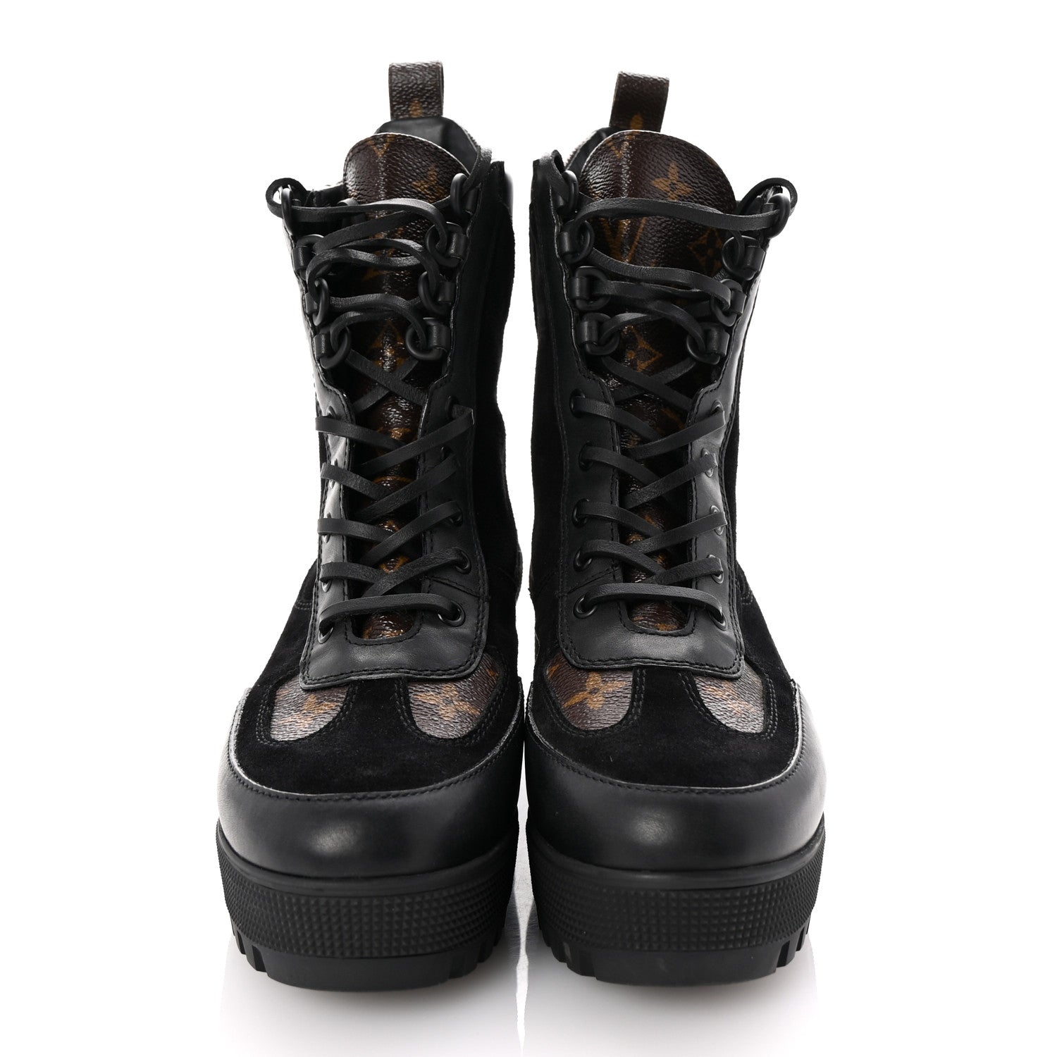 Louis Vuitton Suede Calfskin Monogram Laureate Platform Desert Boots 38 Black 3 of 11
