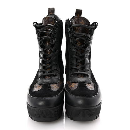 Louis Vuitton Suede Calfskin Monogram Laureate Platform Desert Boots 38 Black 3 of 11