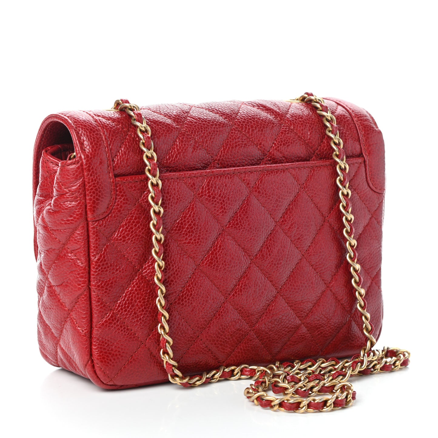 Caviar Quilted Mini Square Flap Red