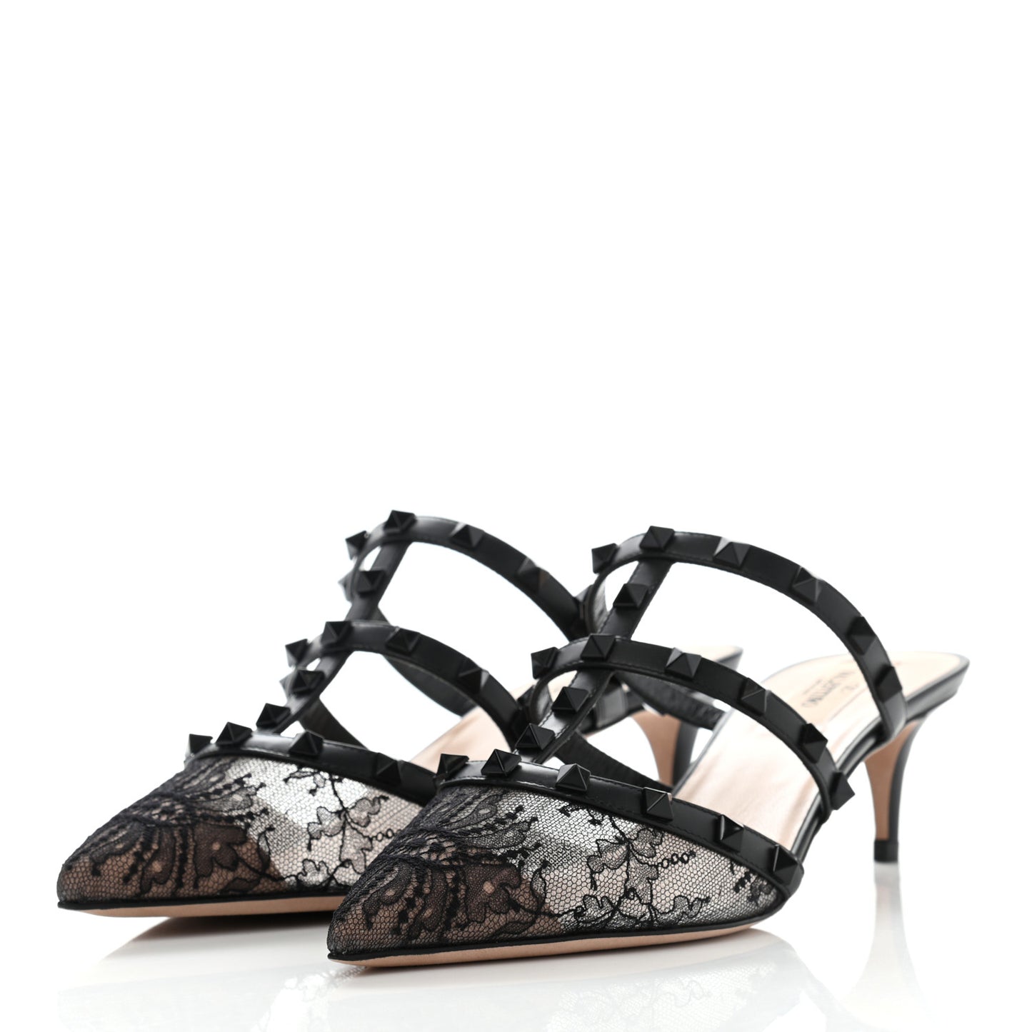 Lace Rockstud 50mm Cage Mules 38.5 Black