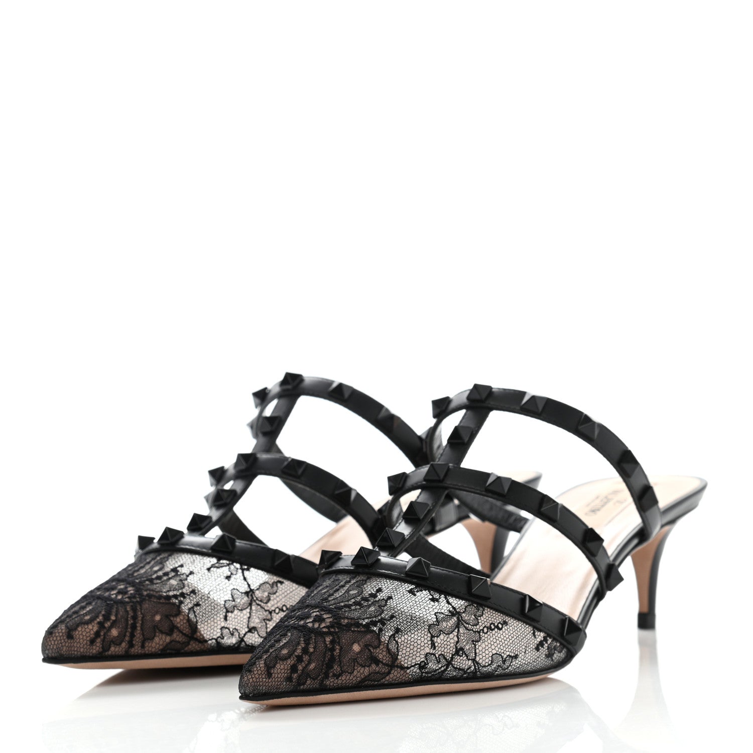Valentino Garavani Lace Rockstud 50mm Cage Mules 38.5 Black 4 of 8