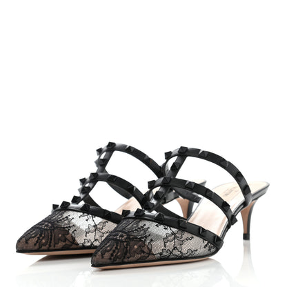 Valentino Garavani Lace Rockstud 50mm Cage Mules 38.5 Black 4 of 8