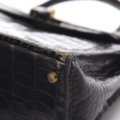 Hermes Shiny Porosus Crocodile Kelly Sellier 32 Black 37 of 50