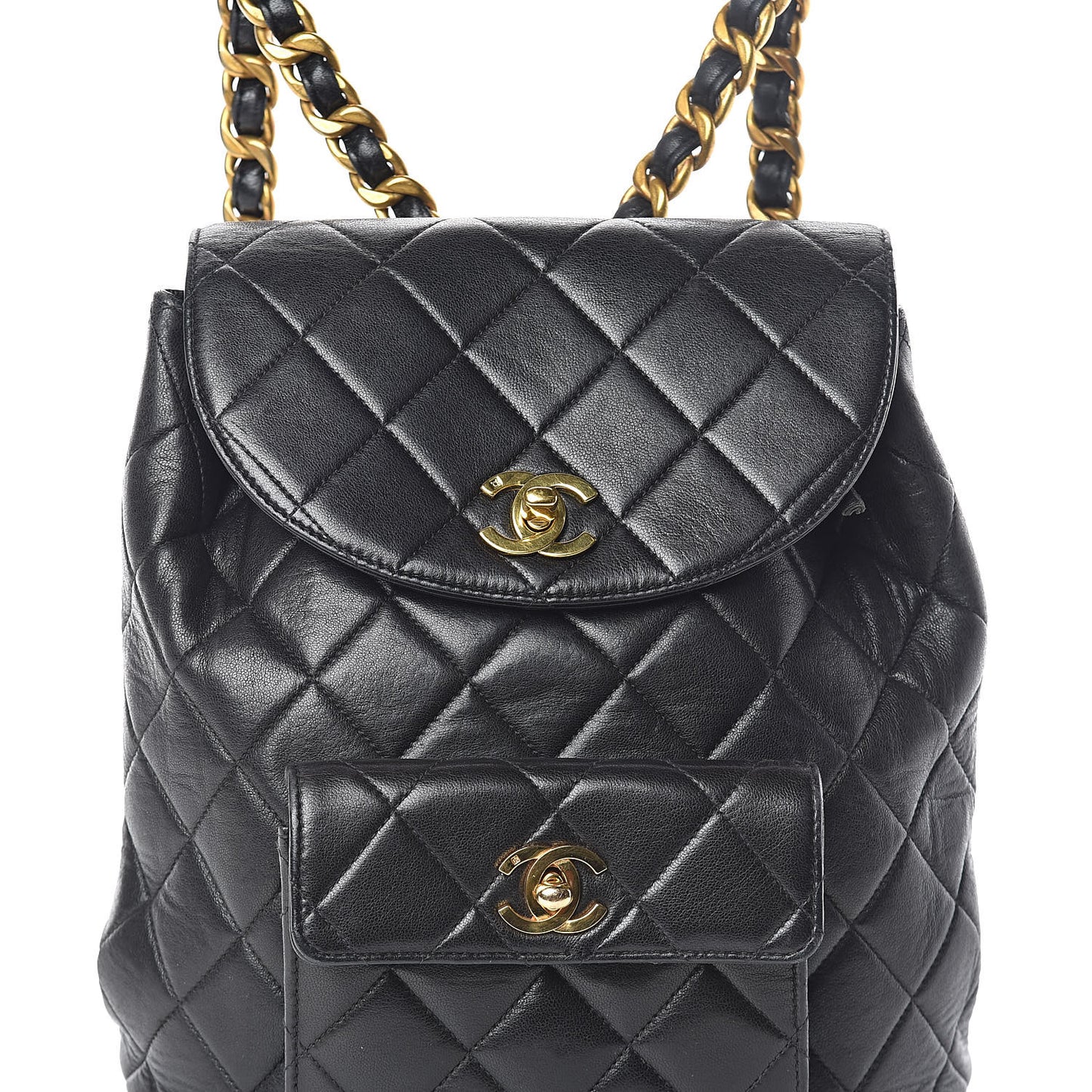 Lambskin Quilted Drawstring Backpack Black