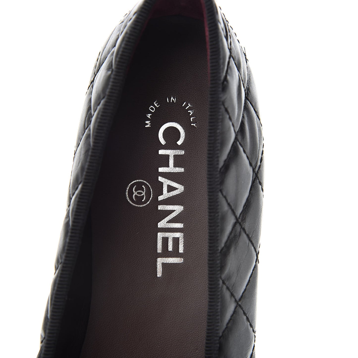Aged Calfskin Quilted Cap Toe Ballerina Flats 40.5 Black