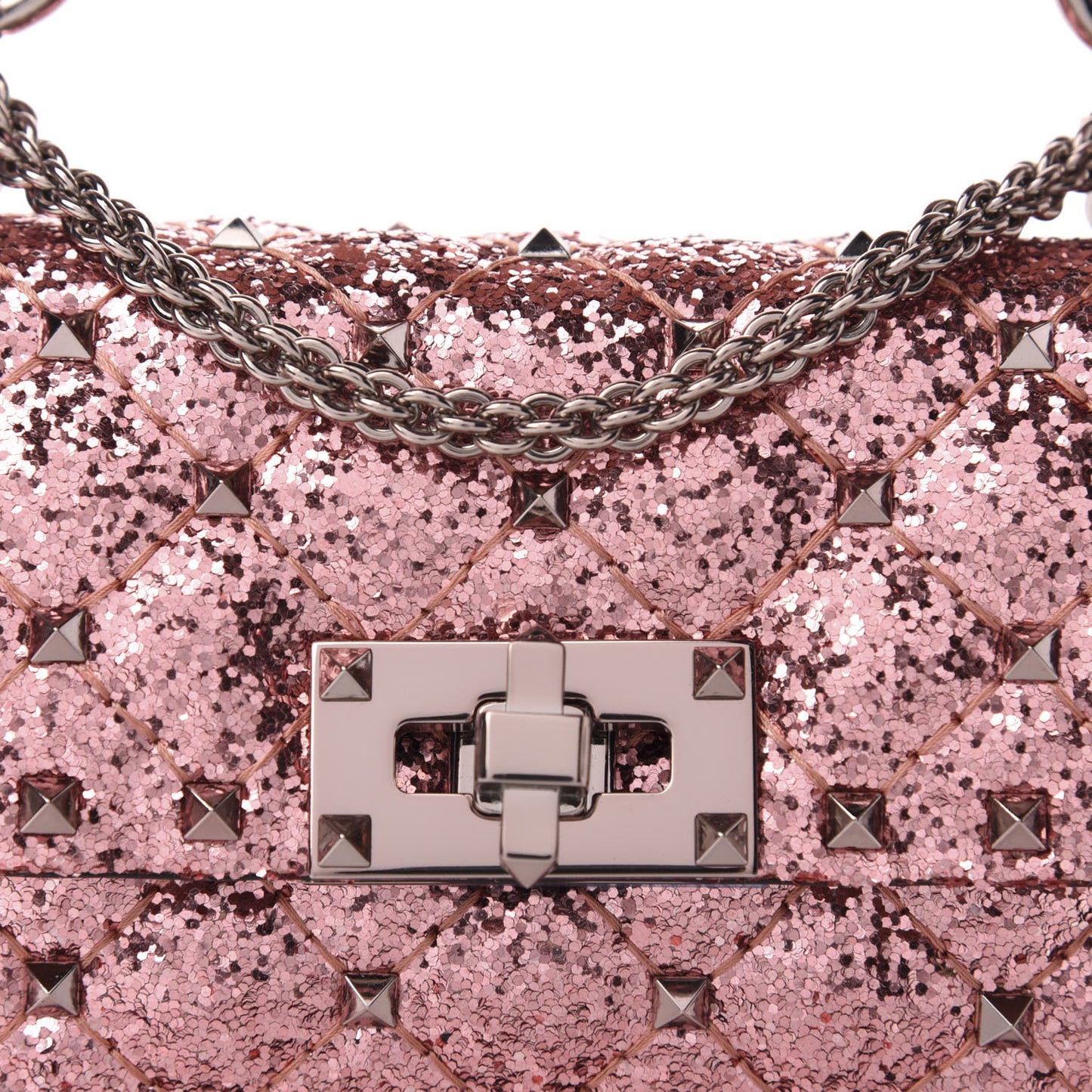 Glitter Mini Rockstud Spike Shoulder Bag Antique Pink
