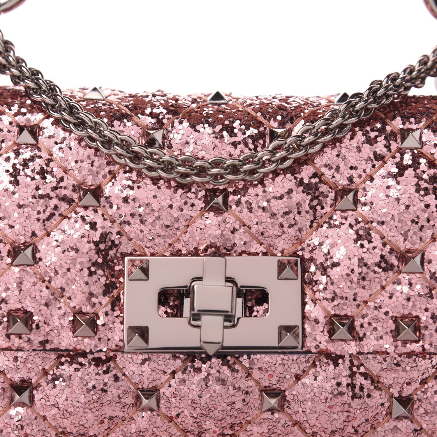 Valentino Garavani Glitter Mini Rockstud Spike Shoulder Bag Antique Pink 9 of 9