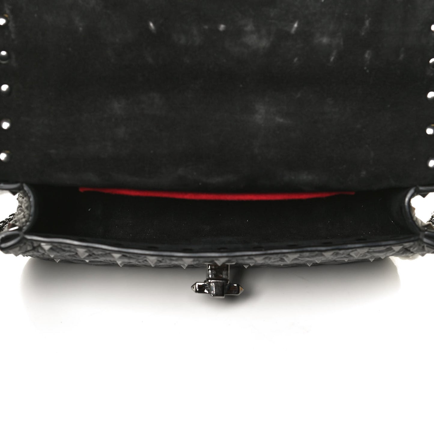Craquele Nappa Small Rockstud Spike Shoulder Bag Black