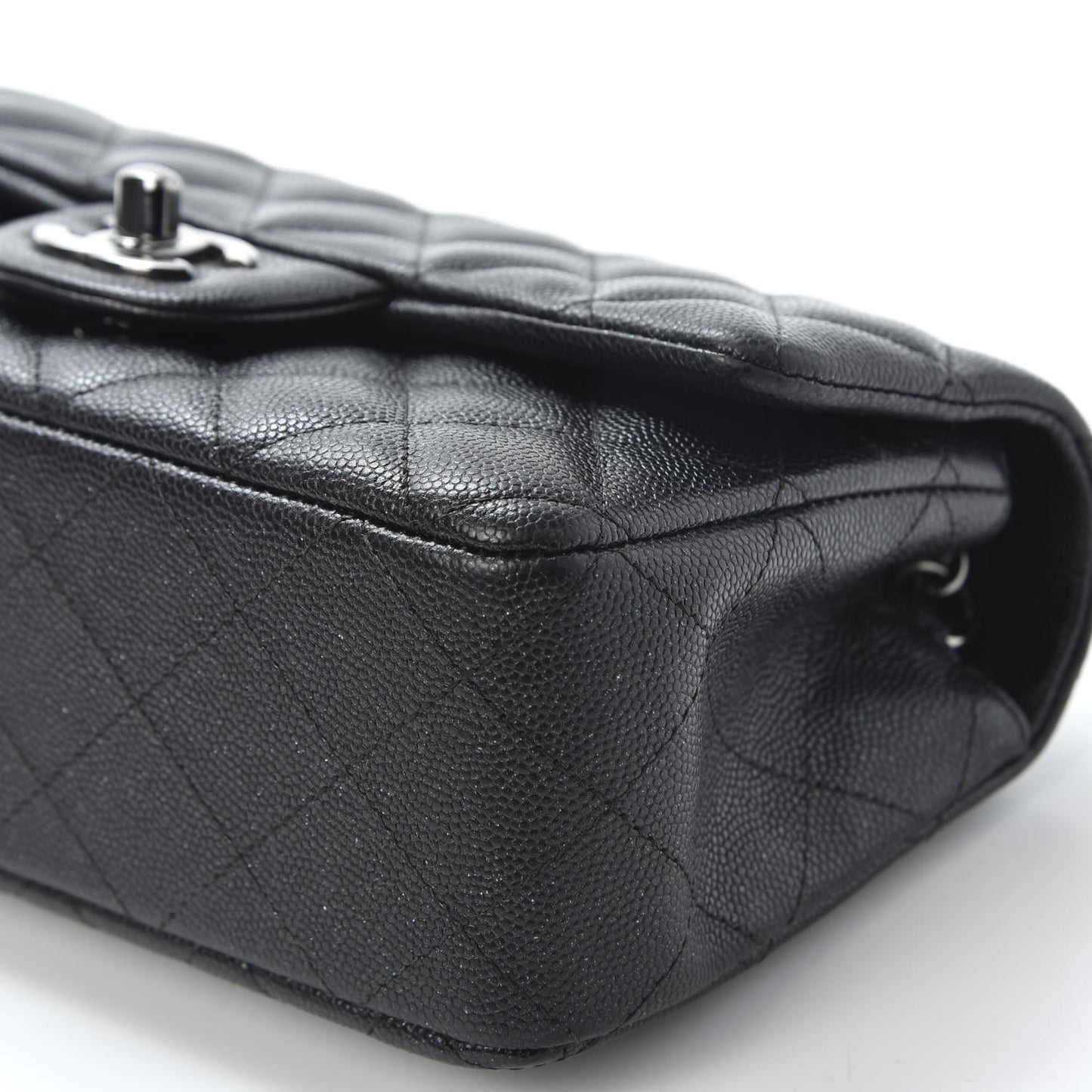 Iridescent Caviar Quilted Mini Rectangular Flap Black