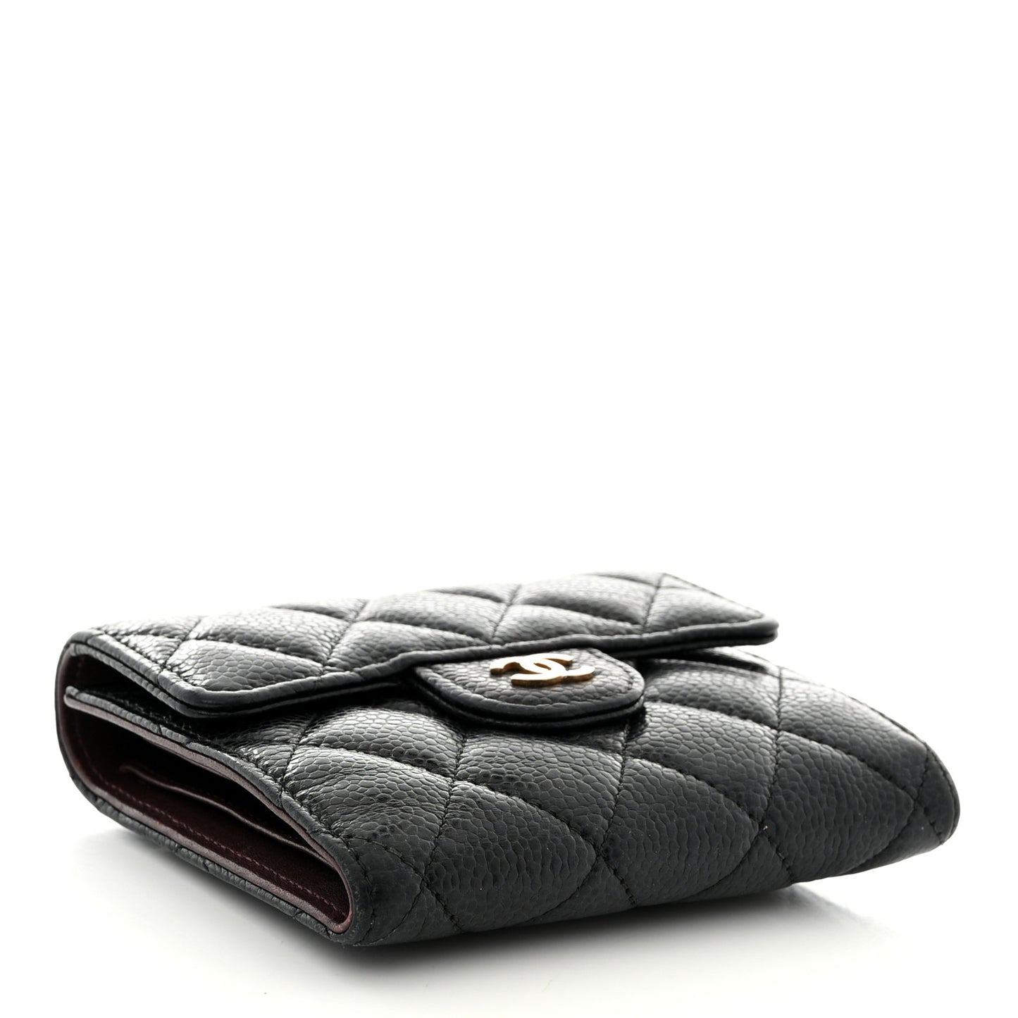 Caviar Quilted Compact Flap Wallet Black