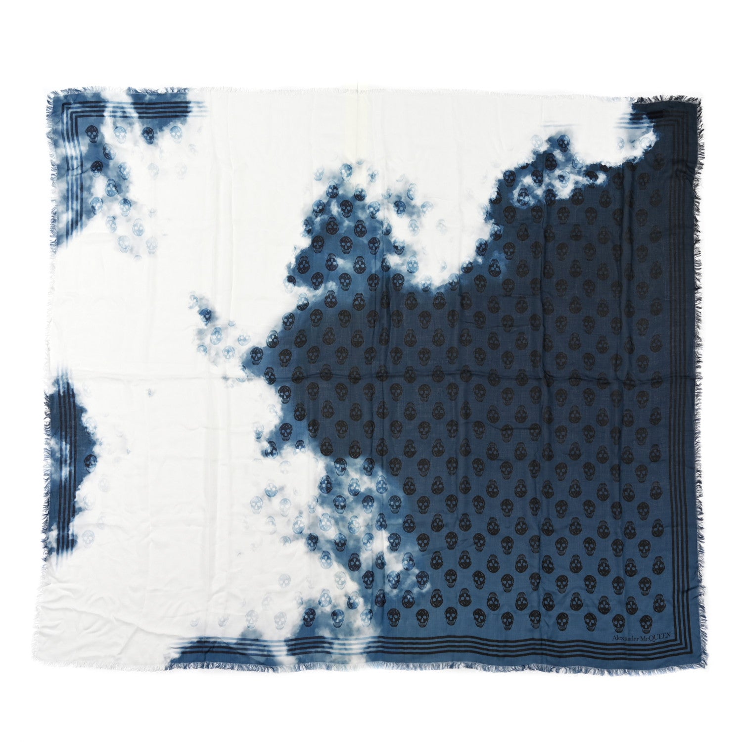 Alexander McQueen Silk Daybreak Biker Skull Print Scarf Blue White 1 of 4