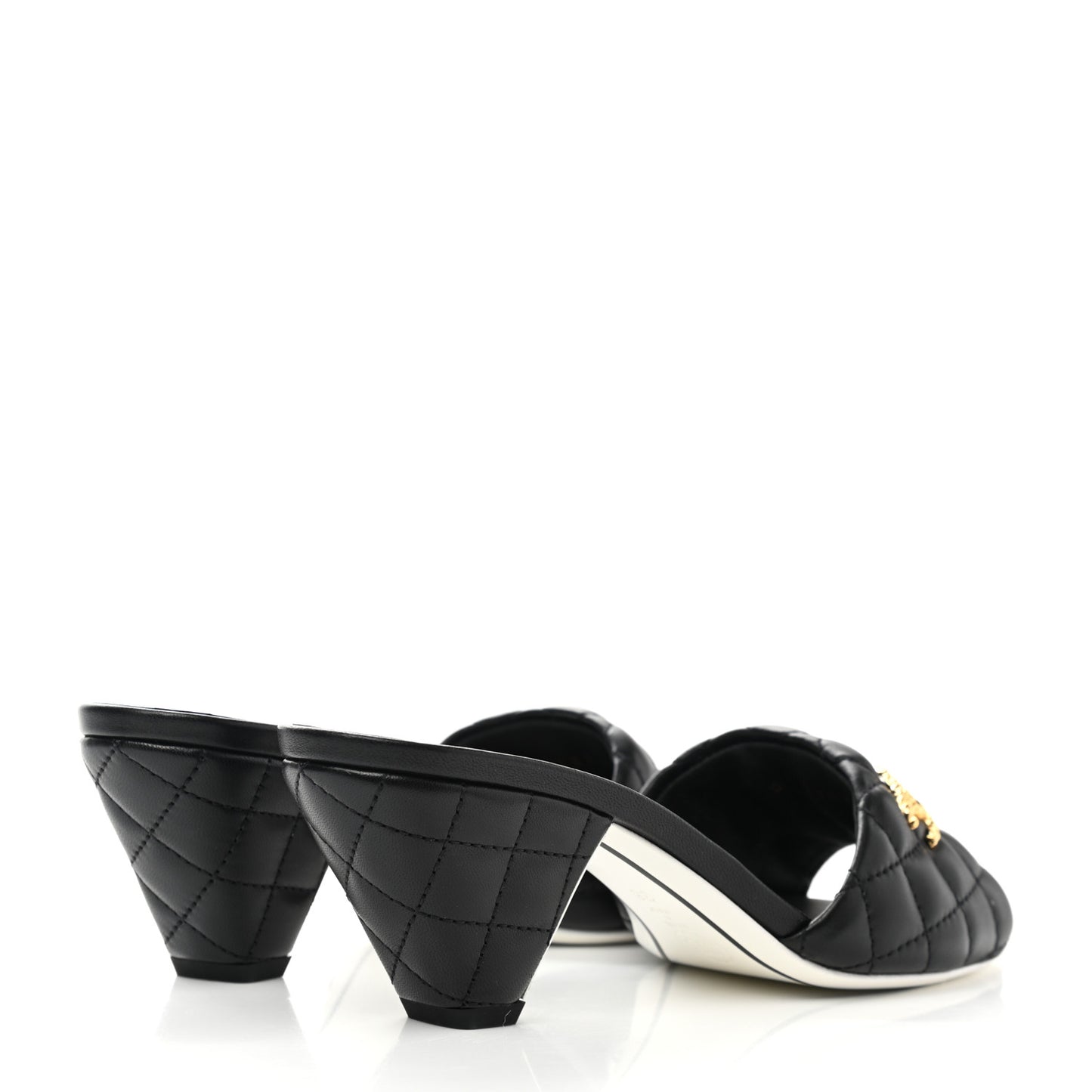 Lambskin Quilted Textured CC Mules 38 Black