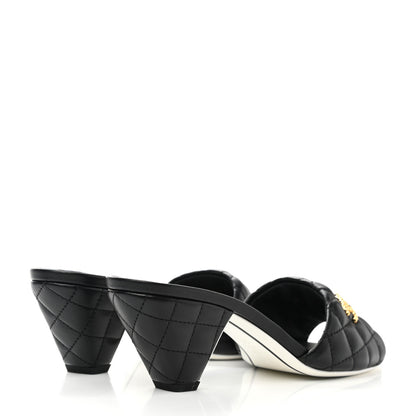 Chanel Lambskin Quilted Textured CC Mules 38 Black 4 of 9