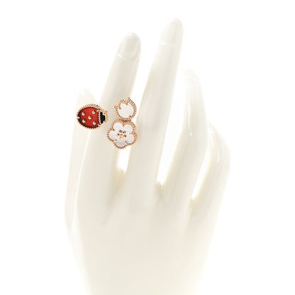 Van Cleef & Arpels 18K Rose Gold Mother of Pearl Carnelian Black Onyx Lucky Spring Between the Finger Ring 49 4.75 2 of 6