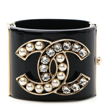 Chanel Resin Crystal Pearl CC Cuff Black 1 of 4