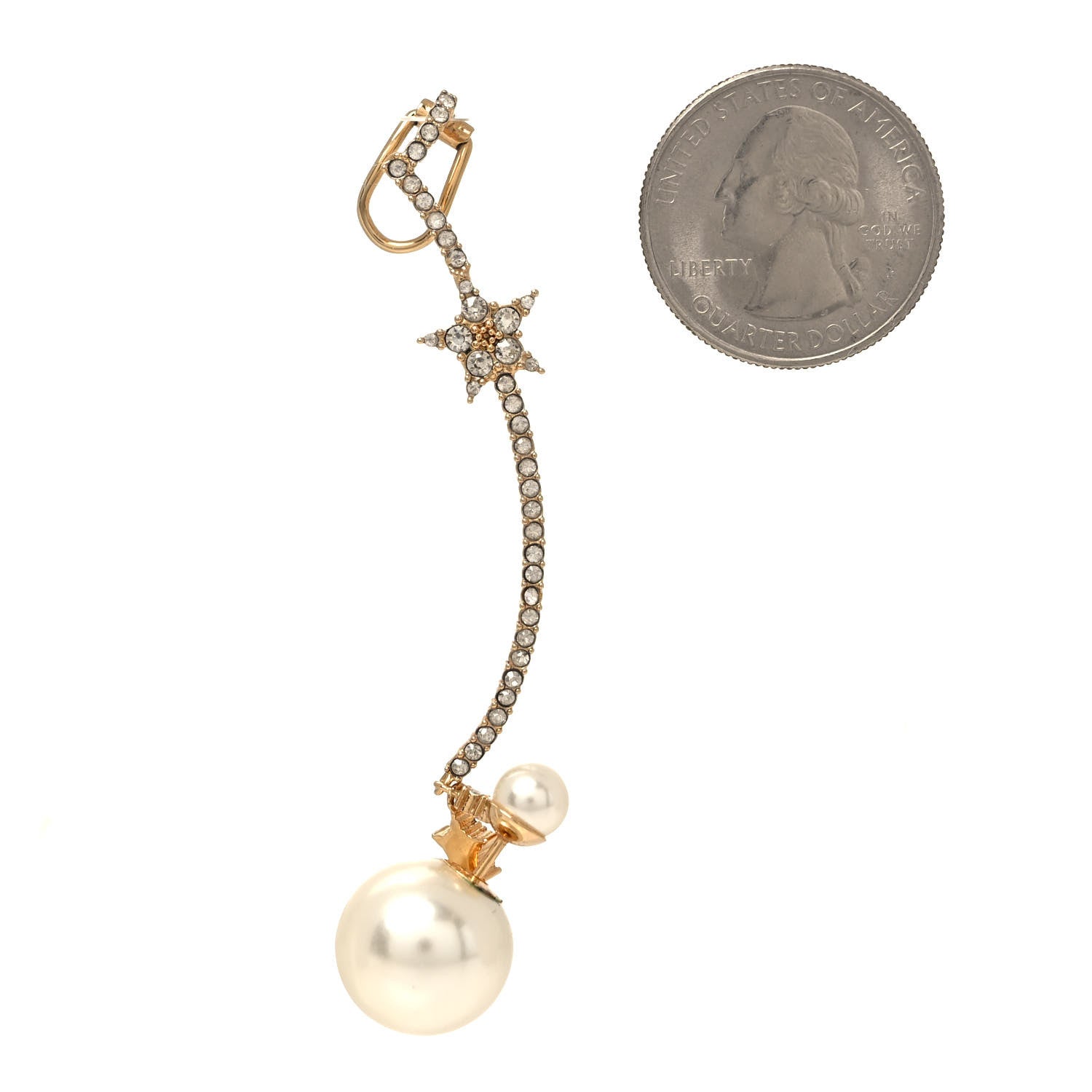 Christian Dior Pearl Crystal Tribales Etoile Earring Gold 2 of 5